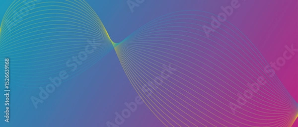 Fototapeta Abstract wave lines in blue yellow gradient on minimalist background. Futuristic and dynamic look, perfect for tech, digital, and modern design projects.