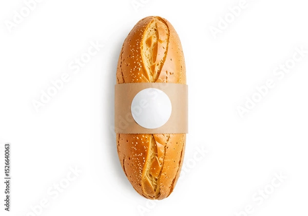 Fototapeta Bread with craft paper pack, circle label mockup, ai generated