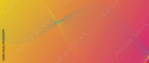 Fototapeta Abstract wave lines in blue yellow gradient on minimalist background. Futuristic and dynamic look, perfect for tech, digital, and modern design projects.