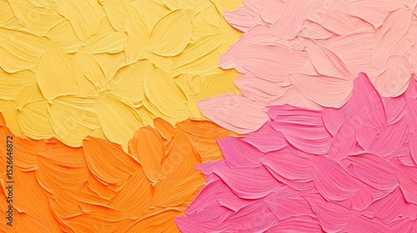 Fototapeta Bright and vibrant abstract texture featuring layers of yellow, orange, pink, and peach paint, creating lively and energetic visual expression