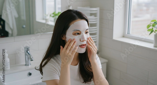 Obraz Woman applying sheet mask