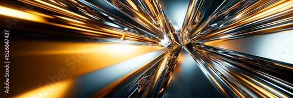 Fototapeta Sleek geometric lines in gold and silver intersecting on a dark futuristic backdrop