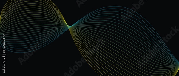 Fototapeta Abstract wave lines in blue yellow gradient on minimalist background. Futuristic and dynamic look, perfect for tech, digital, and modern design projects.