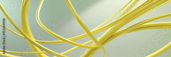 Fototapeta Swirling yellow lines create an abstract design against a soft backdrop in a dynamic composition