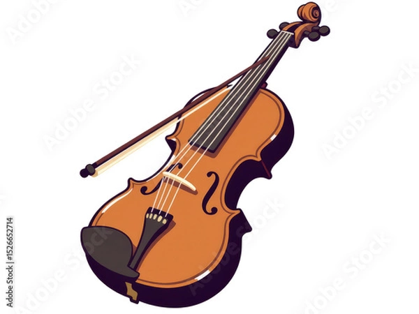 Fototapeta a simple flat 2d icon of a violin with its bow, minimalist design, solid brown and dark brown colors, clean sharp lines, no shadows, isolated on a plain white background