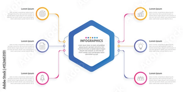 Fototapeta Modern Vector infographic label design with circle infographic template design and 6 options or steps. Can be used for process diagram, presentations, workflow layout, banner, flow chart, info graph.