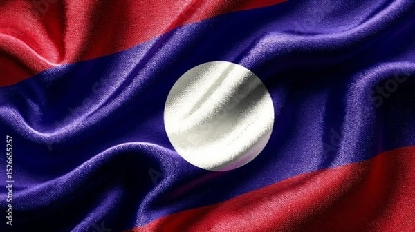 Fototapeta Silk flag of Laos symbolizing independence day celebration with vibrant colors and texture