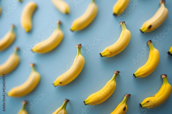 Fototapeta Pattern of Fresh Yellow Bananas on Blue Background