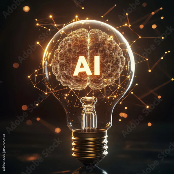 Fototapeta A high-quality, ultra-detailed concept image of a traditional light bulb standing upright on a dark gradient background. High quality photo