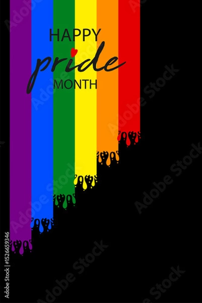 Obraz Happy pride month flag poster design for celebration of LGBT rights and parades with rainbow colors. Colorful banner template. Vector isolated on black background with copy space for your text