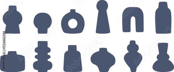 Fototapeta Vase silhouettes set. Modern art deco ceramic or stoneware decorative container shapes, vector icon set