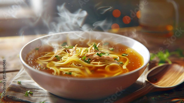 Obraz Classic chicken noodle soup in a white porcelain bowl