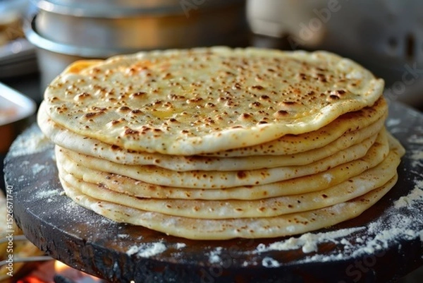 Obraz Mastering the art of cooking Jordanian Shrak flatbread on a traditional griddle