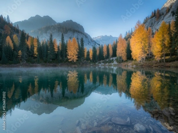 Fototapeta Mountain lake autumn reflection serenity nature