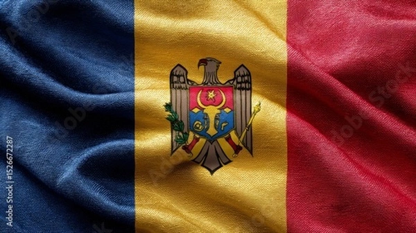 Fototapeta Celebration of Moldova's Independence Day with a detailed silk flag display