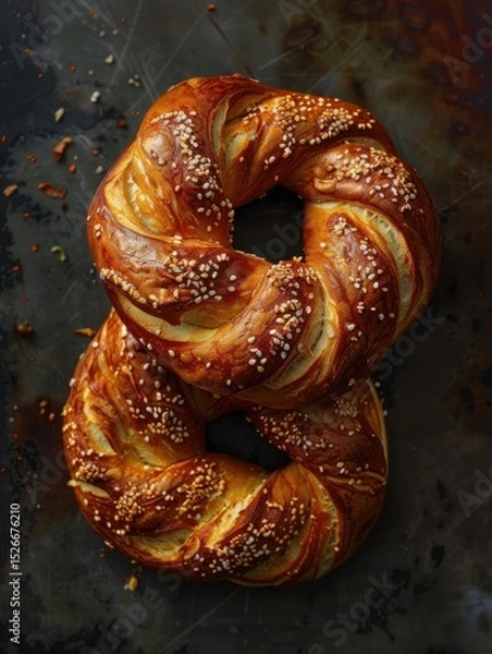 Obraz Deliciously braided pretzels nestled on a dark, rustic surface ready for a savory snack