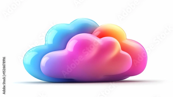 Fototapeta Colorful 3D Rendered Clouds on White Background