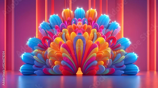 Fototapeta Colorful Abstract 3D Floral Design with Glowing Lights