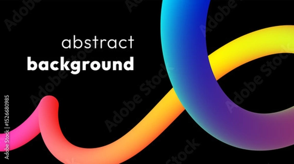 Fototapeta Vibrant abstract background with colorful wavy gradient line, smooth tubular shape on black backdrop. Fluid vivid rainbow ribbon with squiggly loops or spirals. Trendy dynamic futuristic banner