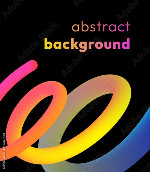 Fototapeta Vibrant abstract background with colorful wavy gradient line, smooth tubular shape on black backdrop. Fluid vivid rainbow ribbon in the form of loops or spirals. Trendy dynamic futuristic banner