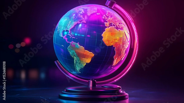 Fototapeta Colorful Glowing Digital Globe on Dark Background
