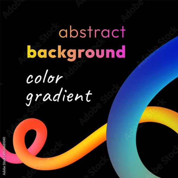 Fototapeta Vibrant abstract background with colorful wavy gradient line, smooth tubular shape on black backdrop. Fluid vivid rainbow ribbon with squiggly loops or spirals. Trendy dynamic futuristic banner