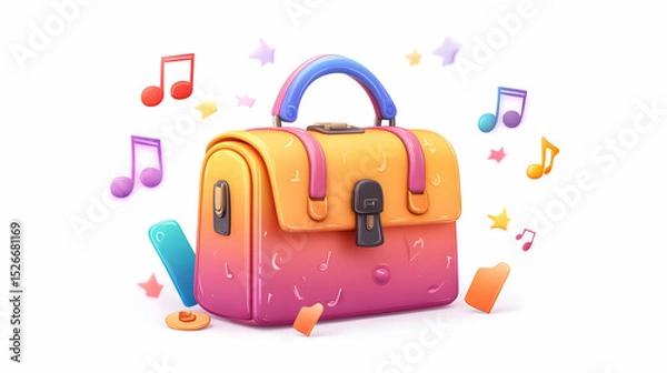 Fototapeta Colorful Gradient Handbag with Music Notes and Stars