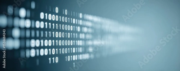 Fototapeta Marketing metrics engagement automation concept. Digital binary code abstract background with light effects.