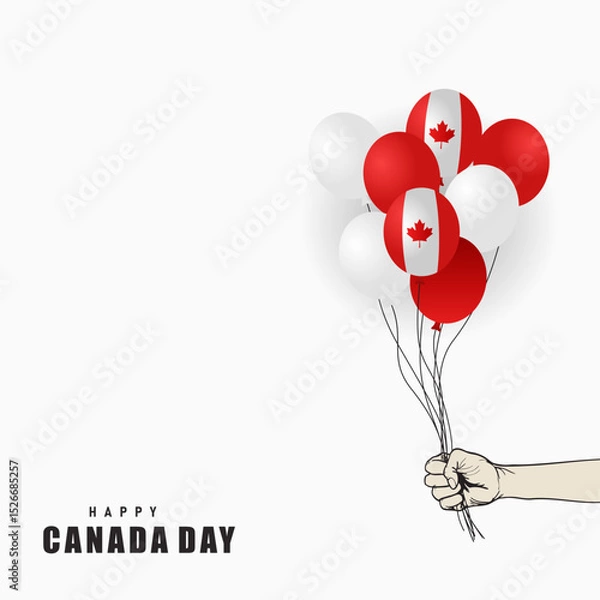 Fototapeta Happy Canada Day background template with Canada flag maple leaf on balloons.suitable for banner, poster etc
