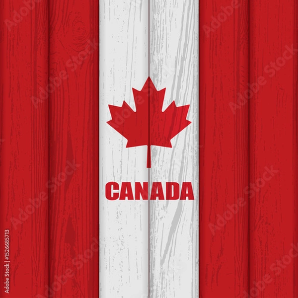 Fototapeta Happy Canada Day, red and white color wood pattern background, July 1st