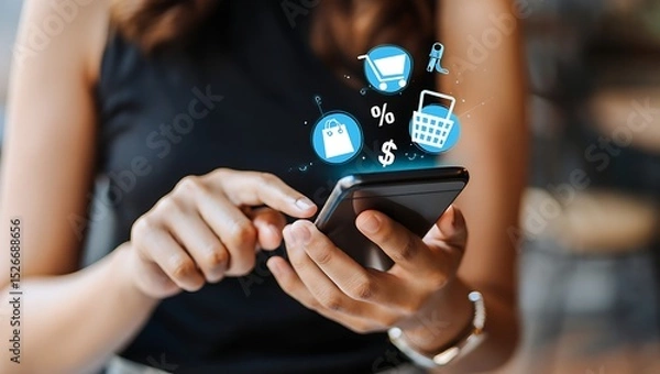 Fototapeta young woman taking photo of herself