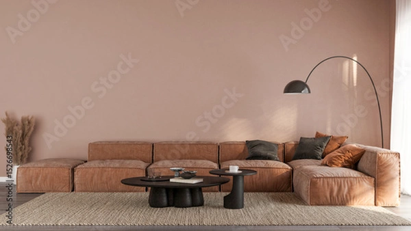 Fototapeta Warm Living Room with Terracotta Modular Sofa