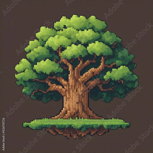 Fototapeta Retro Game Style Oak Tree Illustration in Pixel Format
