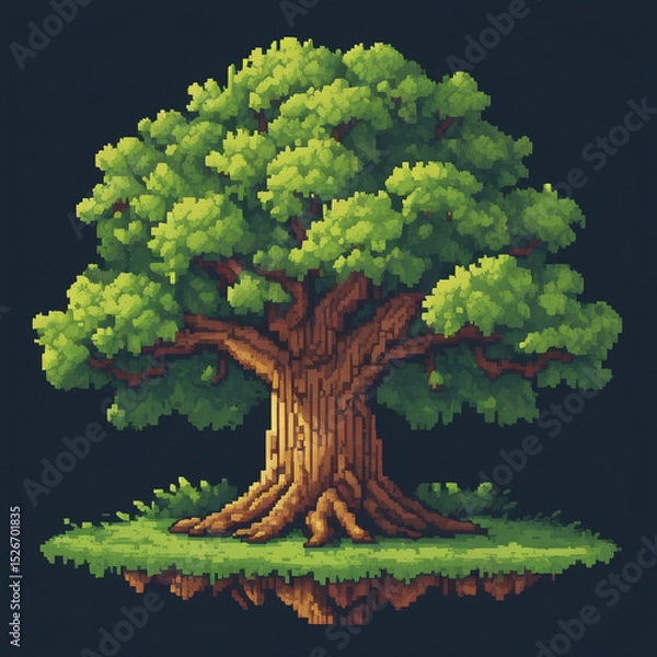 Fototapeta Retro Game Style Oak Tree Illustration in Pixel Format

