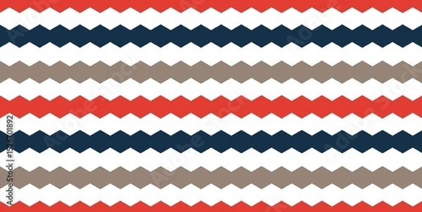 Fototapeta Seamless Zigzag Chevron Pattern in Red, Navy, Taupe, and White Horizontal Stripes for Fabric and Wallpaper Design. Illustration