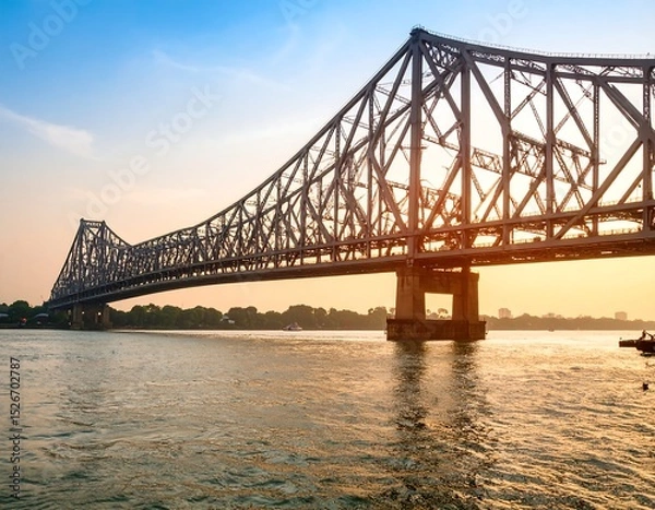 Obraz Howrah Bridge sunset with Kolkata.