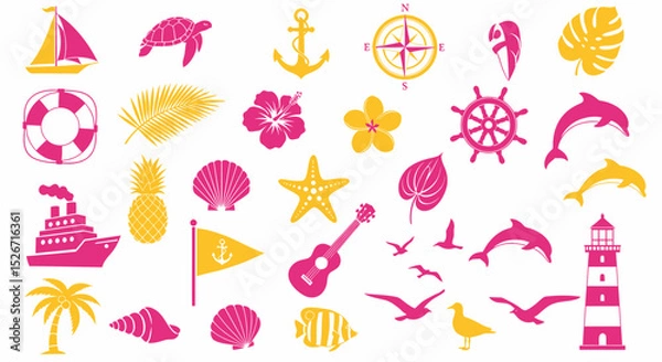 Fototapeta Summer Beach Themed Vector Elements Set for Graphic Design