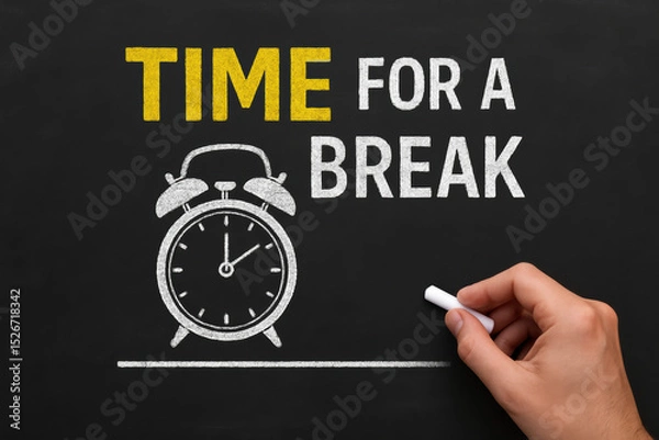Obraz This black chalkboard with bright yellow and white text highlights the concept timing and pause as key elements in productivity