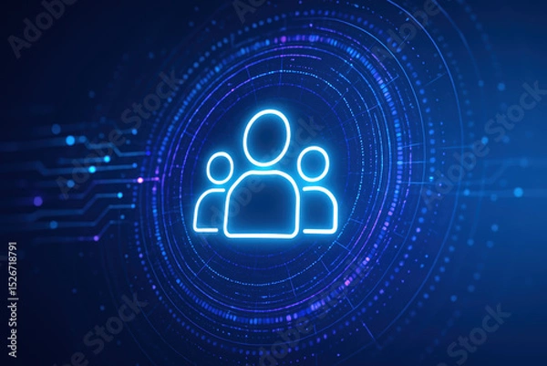 Obraz A digital network highlights teamwork and connection through a glowing icon symbolizing collaboration and in business