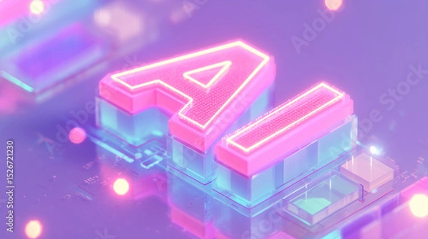 Fototapeta futuristic 3d illustration of artificial intelligence interface with glowing ai symbol — ideal for tech articles, ai startup websites, or digital innovation presentations