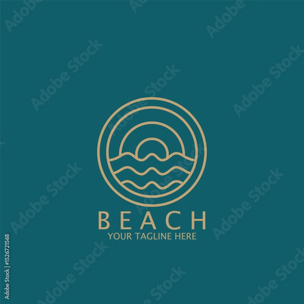 Fototapeta minimalist sun and wave logo and vector template