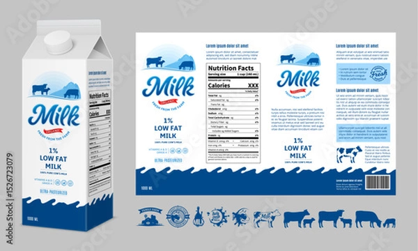 Fototapeta Vector milk carton packaging design
