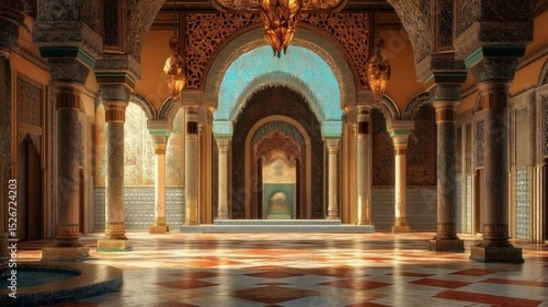 Obraz Interior of a luxurious moroccan palace with ornate archways.