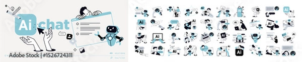 Fototapeta Ai chat vector illustrations. Concepts of ai chatbot, ai assistant, online communication, chat ai, app and services, Artificial Intelligence technology.