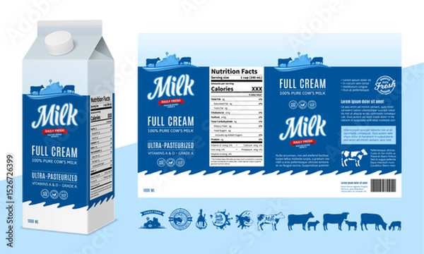 Fototapeta Vector milk carton packaging design