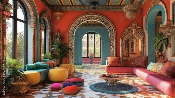 Obraz Interior of a luxurious moroccan palace with ornate archways.