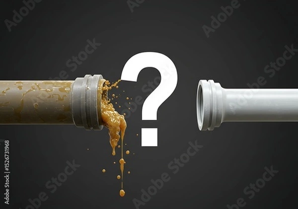 Obraz Broken pipe with leaking fluid and question mark
