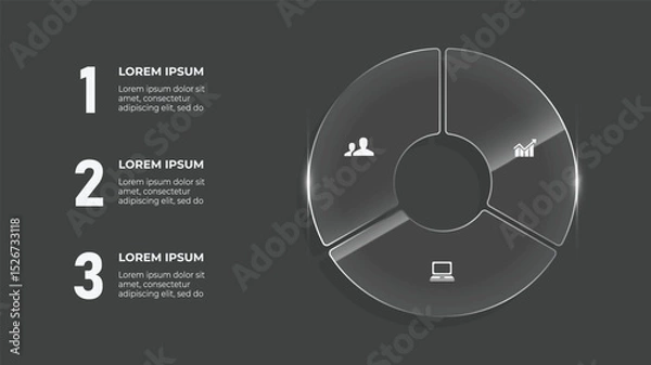 Fototapeta 3D Glass Circle Infographic with 3 Steps for Business Timeline and Data Visualization Layout
