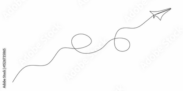 Fototapeta Continuous line paper plane airplane vector illustration