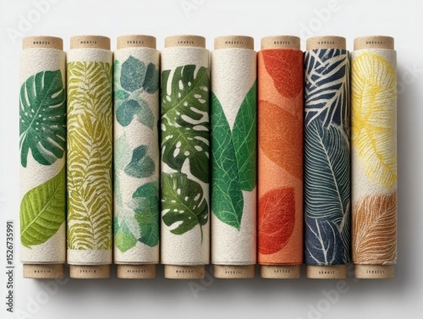 Fototapeta Natural Leaf Wallpaper Samples Rolled in Display for Design Inspiration